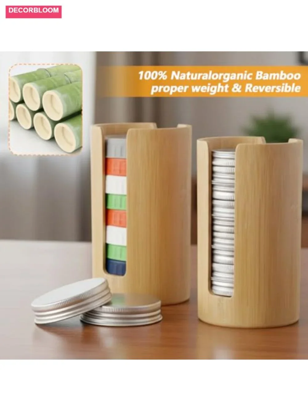 Bamboo Mason Jar Lid Organizer Set of 2 Vertical Storage Holder Kitchen
